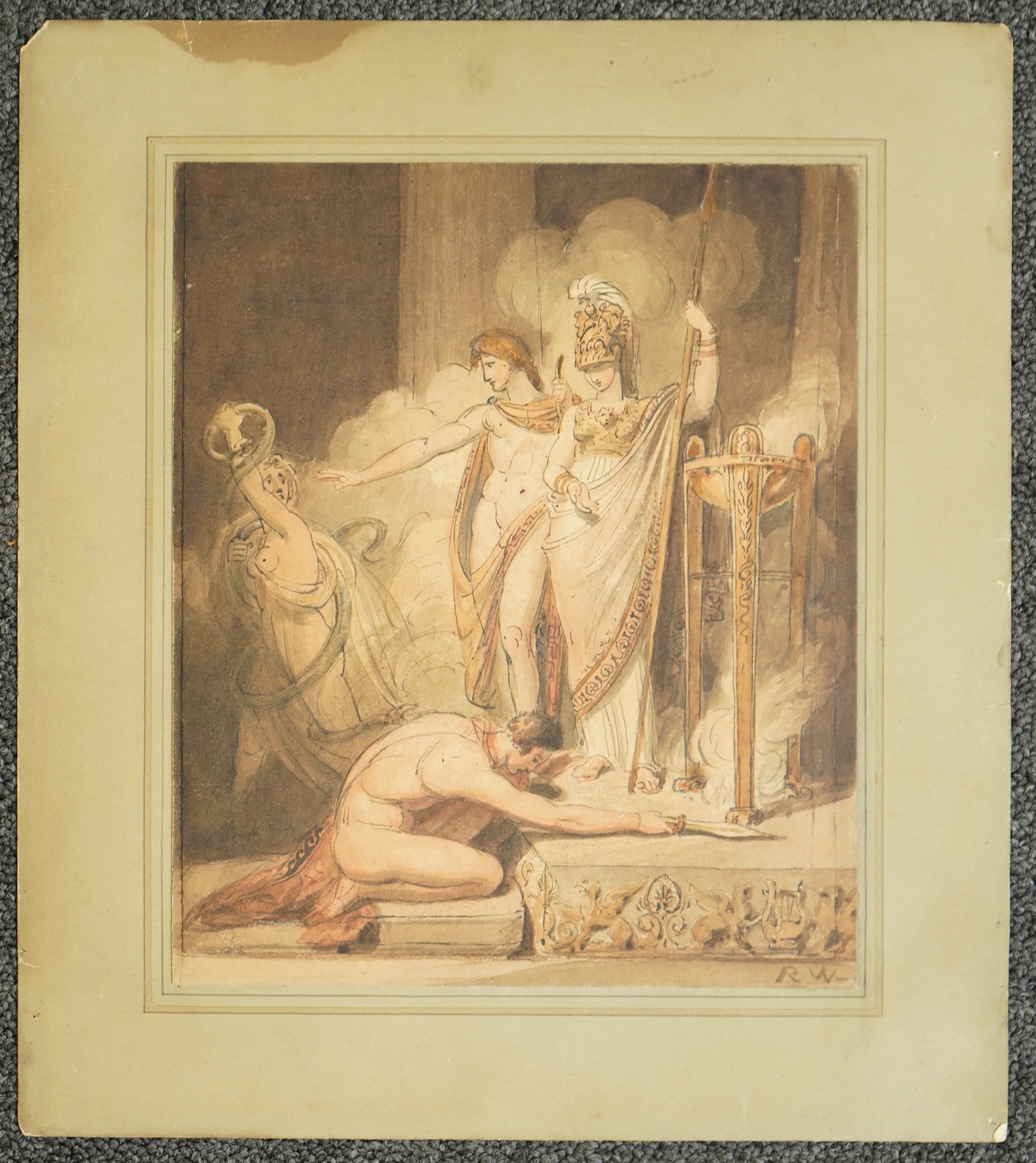 Richard Westall RA (British, 1765-1836), The Expiation of Orestes, ink and watercolour, 23 x 19cm